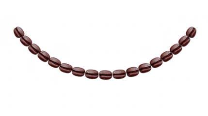 Brown coffee bean arranged in curved line, isolated on transparent background, symbolizing smile and evoking cheerful, positive mood for coffee lovers and creative designs