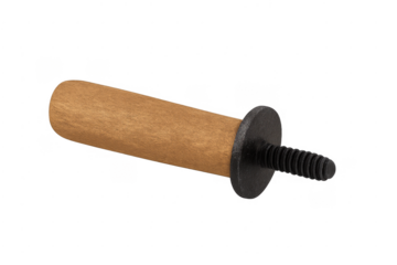 Wooden handle with metal screw on transparent background