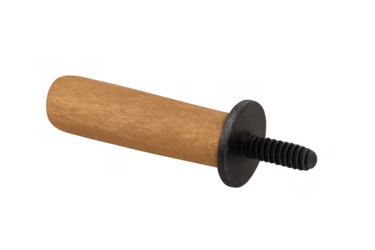 Wooden handle with metal screw on transparent background