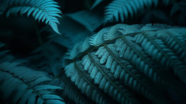Beautiful close-up of teal fern leaves showcasing nature's intricate details and vibrant colors