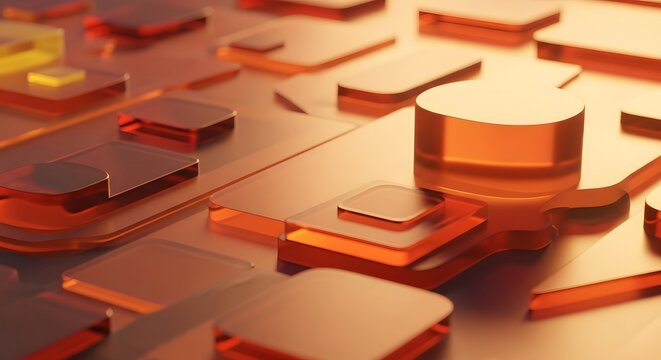 Modern amber geometric shapes create an elegant background for technology, web design, or innovative product concepts, conveying warmth and creativity