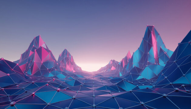 Futuristic Low Poly Digital Mountain Landscape Background