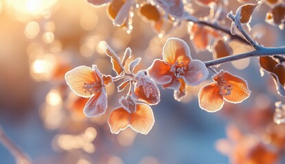Frost-covered Flowers Glimmering in Soft Morning Light