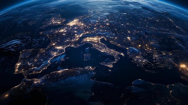 Stunning Earth from Space, Captivating Planetary View with Vibrant City Lights at Night