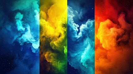An abstract image featuring four vertical columns of colorful smoke, evoking a sense of cosmic beauty and ethereal wonder.