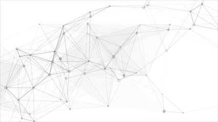 Abstract Minimalist White Technology Background Black Geometric Network of Connected Nodes & Lines. Digital Data, Neural Mesh, & Communication Concept for efficient Business & Web Design use.