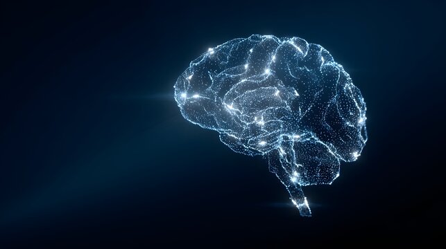 cloud brain with sparkling connections and electric impulses on a blue gradient, representing neural networks, data, and intelligent systems. - Powered by Adobe