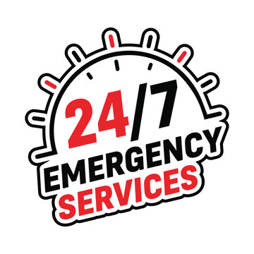 24 7 emergency services text graphic with clock face elements vector