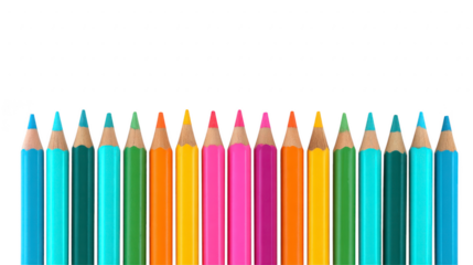 Colorful pencil row sharpened arranged upright isolated on transparent background vibrant art supply school creativity education stationery cheerful mood