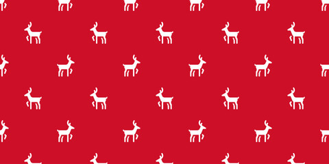 Christmas Reindeer Seamless Pattern on Red Background
