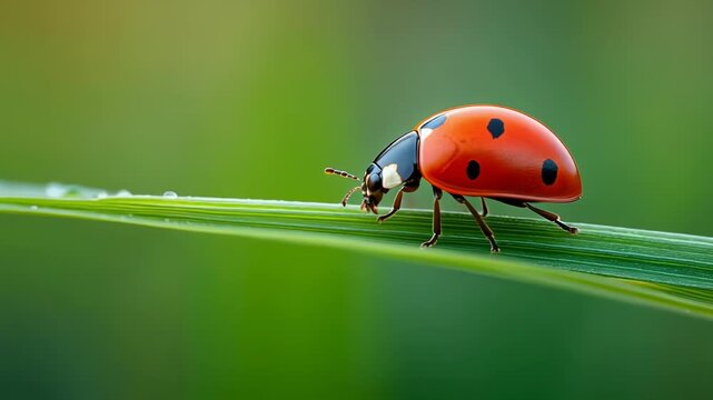 Close-up of a vibrant ladybug on a green leaf in a natural setting