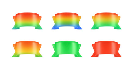 Rainbow gradient ribbon colorful badge award label blank sticker decorative banner vibrant shiny glossy isolated vector cheerful celebration achievement set collection red green yellow blue orange