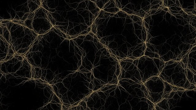 Cosmic Vein Network: Abstract Dark Background with Intertwined Gold and Black Lightning Cracks