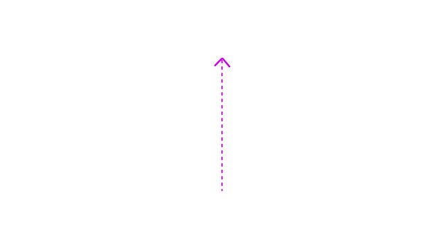 up arrow direction icon with dotted line animation on white background. dot arrows icon sign animated with alpha channel. purple up straight arrows animation. 4k motion video animation.