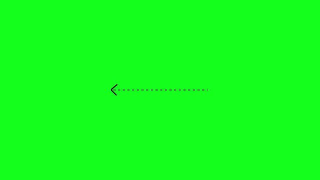 left arrow direction icon with dotted line animation on green background. dot arrows icon sign animated with alpha channel. black left straight arrows animation. 4k motion video animation.
