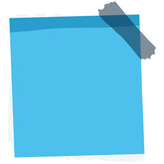 Empty Blue Sticky Note Mockup with Transparent Tape on White Background