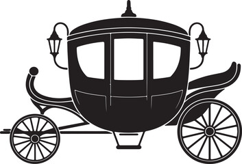 A regal horse-drawn carriage silhouette illustration, capturing timeless elegance and historical charm