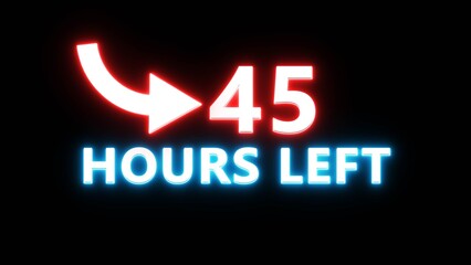 Obraz premium 45 Hours left countdown number. Neon number with arrow icon illustration. Glowing countdown timer.