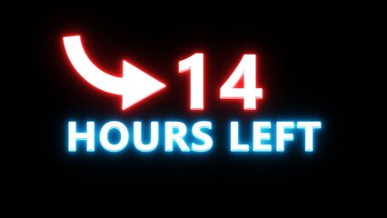 Obraz premium 14 Hours left countdown number. Neon number with arrow icon illustration. Glowing countdown timer.