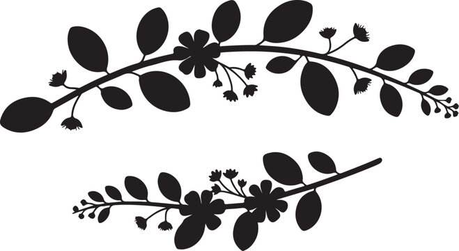 Elegant floral silhouettes with blooming flowers and leafy branches for timeless designs and patterns