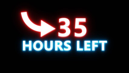 35 Hours left countdown number. Neon number with arrow icon illustration. Glowing countdown timer.