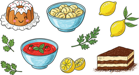 Playful Italian Food Crayon Illustrations with Rustic Elements.