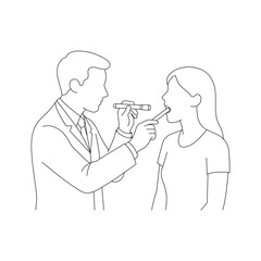 Doctor examining patient’s mouth and throat using medical flashlight in a clinical checkup illustration