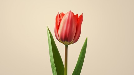 Bright Red Tulip in a Simple Setting Showcases Natural Beauty and Elegance