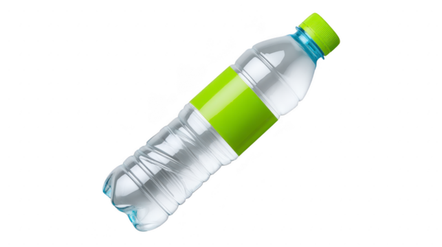 Clear plastic water bottle with green cap and blank green label, isolated on transparency background, perfect for hydration, fitness, or advertising concepts - Powered by Adobe