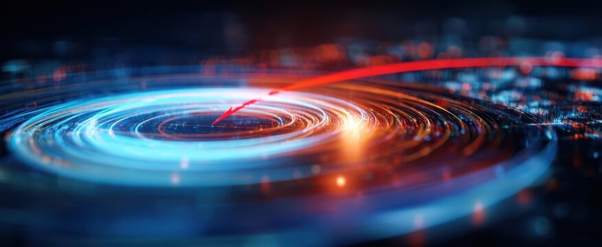 The Vortex of Neon Data and Futuristic Circular Technology Interface in Motion - Powered by Adobe