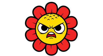 Fototapeta premium A furious flower character radiating anger and frustration against a white canvas backdrop