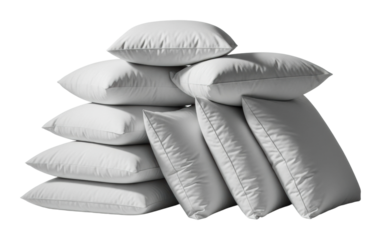 Comfortable grey pillows stacked at home soft bedding cozy atmosphere