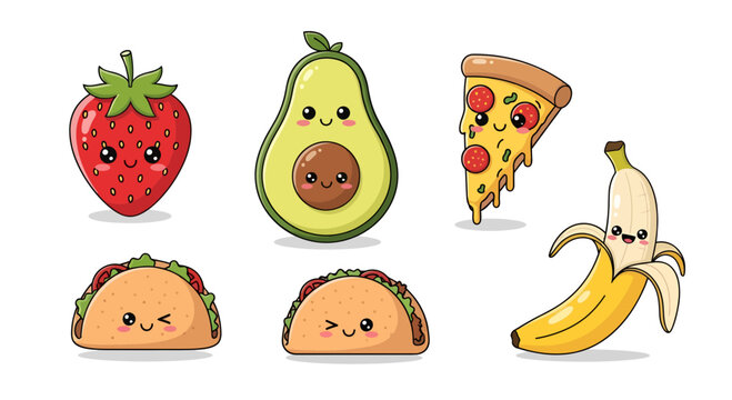 Adorable kawaii food friends ready to brighten your day with their cheerful expressions and