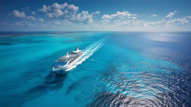 豪華客船が昼の海を進む光景