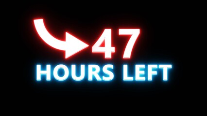 Obraz premium 47 Hours left countdown number. Neon number with arrow icon illustration. Glowing countdown timer.
