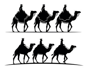 Three Wise Men on Camels Silhouette Journey to Celebrate the Epiphany