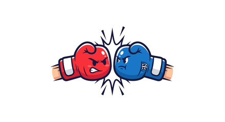 Cartoon boxing gloves colliding with fierce expressions in a playful competition scene