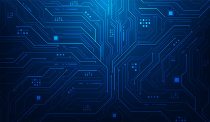 Naklejka premium computer chip ai cyber line circuit technology on blue background. artificial intelligence cpu processor motherboard top view. vector illustration fantastic technology