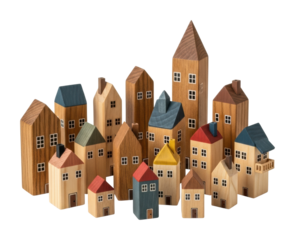 Colorful wooden houses collection display creative environment