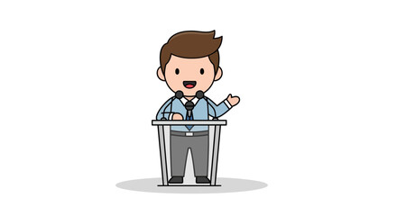 Cartoon speaker delivering speech from lectern, engaging presentation style character design