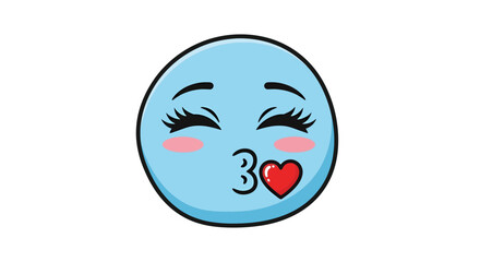 Fototapeta premium Charming pastel blue emoji character spreading love with a kiss and a heart symbol