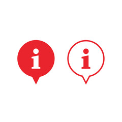 Red and white information symbol icons in speech bubble shapes on white background. minimalist design.