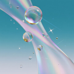 Rainbow Bubbles, Macro Photography, Water Droplets, Sparkling Light, Closeup, Nature, Iridescent, Transparent, Dew Drops, Morning Dew