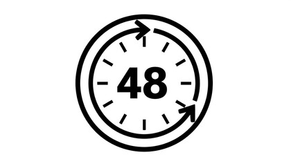 Circular icon showcasing '48' encircled by arrows, suggesting a turnaround time or duration period