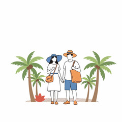 Tropical Getaway: A Couple's Serene Stroll Amidst Palm Trees and Coastal Charm Destination Adventure