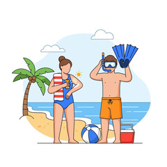 Vibrant beach day illustration showcasing vacation leisure and summertime activities during