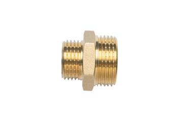 Close-Up of a Brass Pipe Fitting Connector with Hexagonal Nut Pattern for Plumbing Solutions