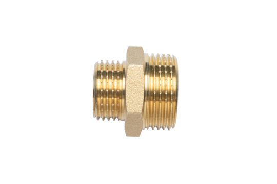 Close-Up of a Brass Pipe Fitting Connector with Hexagonal Nut Pattern for Plumbing Solutions