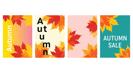 Autumn sale banner template with maple leaves set of colorful fall posters with autumn sale text, perfect for promoting seasonal discounts and offers, isolated on