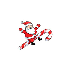 Santa Claus Riding a Giant Candy Cane Illustration.